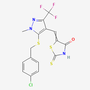 molecular formula C16H11ClF3N3OS3 B12503200 5-[[5-[(4-Chlorophenyl)methylsulfanyl]-1-methyl-3-(trifluoromethyl)pyrazol-4-yl]methylidene]-2-sulfanylidene-1,3-thiazolidin-4-one 