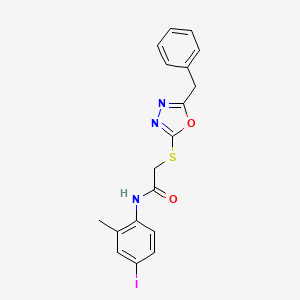 molecular formula C18H16IN3O2S B12503348 2-[(5-benzyl-1,3,4-oxadiazol-2-yl)sulfanyl]-N-(4-iodo-2-methylphenyl)acetamide 