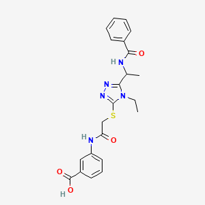 molecular formula C22H23N5O4S B12503445 3-[2-({4-Ethyl-5-[1-(phenylformamido)ethyl]-1,2,4-triazol-3-YL}sulfanyl)acetamido]benzoic acid 