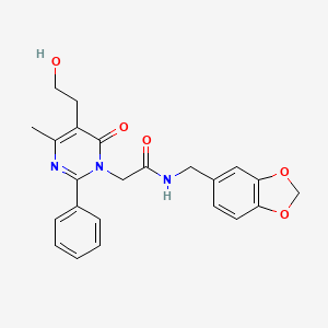 molecular formula C23H23N3O5 B12503613 N-(1,3-benzodioxol-5-ylmethyl)-2-[5-(2-hydroxyethyl)-4-methyl-6-oxo-2-phenylpyrimidin-1(6H)-yl]acetamide 