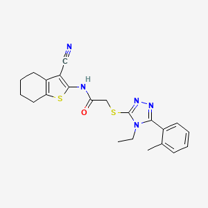 molecular formula C22H23N5OS2 B12503658 N-(3-cyano-4,5,6,7-tetrahydro-1-benzothiophen-2-yl)-2-{[4-ethyl-5-(2-methylphenyl)-4H-1,2,4-triazol-3-yl]sulfanyl}acetamide 