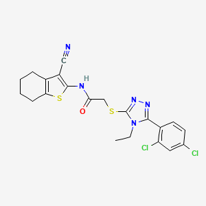 molecular formula C21H19Cl2N5OS2 B12503890 N-(3-cyano-4,5,6,7-tetrahydro-1-benzothiophen-2-yl)-2-{[5-(2,4-dichlorophenyl)-4-ethyl-4H-1,2,4-triazol-3-yl]sulfanyl}acetamide 