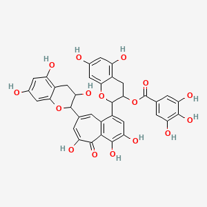 molecular formula C36H28O16 B12504085 5,7-dihydroxy-2-[3,4,6-trihydroxy-5-oxo-8-(3,5,7-trihydroxy-3,4-dihydro-2H-1-benzopyran-2-yl)benzo[7]annulen-1-yl]-3,4-dihydro-2H-1-benzopyran-3-yl 3,4,5-trihydroxybenzoate 