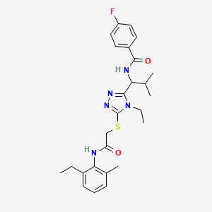 molecular formula C26H32FN5O2S B12504171 N-{1-[4-ethyl-5-({2-[(2-ethyl-6-methylphenyl)amino]-2-oxoethyl}sulfanyl)-4H-1,2,4-triazol-3-yl]-2-methylpropyl}-4-fluorobenzamide 