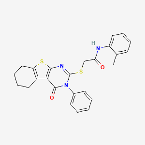 molecular formula C25H23N3O2S2 B12504307 N-(2-methylphenyl)-2-[(4-oxo-3-phenyl-3,4,5,6,7,8-hexahydro[1]benzothieno[2,3-d]pyrimidin-2-yl)sulfanyl]acetamide 