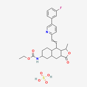 molecular formula C29H35FN2O8S B12504321 ethyl N-[9-[2-[5-(3-fluorophenyl)pyridin-2-yl]ethenyl]-1-methyl-3-oxo-3a,4,4a,5,6,7,8,8a,9,9a-decahydro-1H-benzo[f][2]benzofuran-6-yl]carbamate;sulfuric acid 