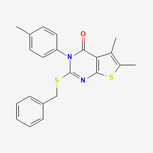 molecular formula C22H20N2OS2 B12504347 2-(benzylsulfanyl)-5,6-dimethyl-3-(4-methylphenyl)thieno[2,3-d]pyrimidin-4(3H)-one 