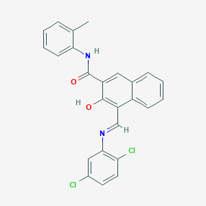 molecular formula C25H18Cl2N2O2 B12504487 4-{(E)-[(2,5-dichlorophenyl)imino]methyl}-3-hydroxy-N-(2-methylphenyl)naphthalene-2-carboxamide 