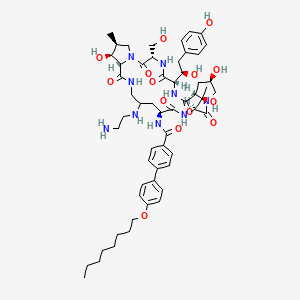 molecular formula C56H79N9O14 B1250453 N-[(2R,6S,9S,14aS,15S,16S,20S,23S,25aS)-11-[(2-aminoethyl)amino]-2,15-dihydroxy-6-[(1R)-1-hydroxyethyl]-23-[(1R)-1-hydroxy-2-(4-hydroxyphenyl)ethyl]-20-(hydroxymethyl)-16-methyl-5,8,14,19,22,25-hexaoxotetracosahydro-1H-dipyrrolo[2,1-c:2',1'-l][1,4,7,10,13,16]hexaazacyclohenicosin-9-yl]-4'-(octyloxy)biphenyl-4-carboxamide CAS No. 227472-48-2