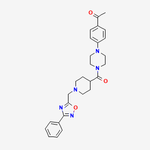 molecular formula C27H31N5O3 B12504691 1-{4-[4-({1-[(3-Phenyl-1,2,4-oxadiazol-5-yl)methyl]piperidin-4-yl}carbonyl)piperazin-1-yl]phenyl}ethanone 