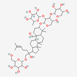 molecular formula C52H86O21 B12504780 7-({5-hydroxy-3-[(3,4,5-trihydroxy-6-methyloxan-2-yl)oxy]-4-[(3,4,5-trihydroxyoxan-2-yl)oxy]oxan-2-yl}oxy)-1-(2-hydroxy-6-methyl-1-{[3,4,5-trihydroxy-6-(hydroxymethyl)oxan-2-yl]oxy}hept-5-en-2-yl)-3a,3b,6,6-tetramethyl-dodecahydro-1H-cyclopenta[a]phenanthrene-9a-carbaldehyde 