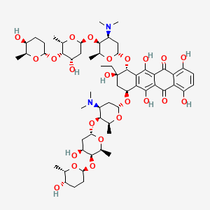 molecular formula C60H88N2O23 B1250541 (7S,9R,10R)-7,10-bis[[(2S,4S,5S,6S)-4-(dimethylamino)-5-[(2S,4S,5S,6S)-4-hydroxy-5-[(2S,5S,6S)-5-hydroxy-6-methyloxan-2-yl]oxy-6-methyloxan-2-yl]oxy-6-methyloxan-2-yl]oxy]-9-ethyl-1,4,6,9,11-pentahydroxy-8,10-dihydro-7H-tetracene-5,12-dione 