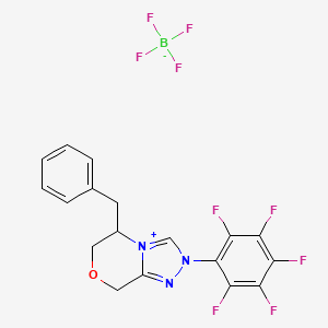molecular formula C18H13BF9N3O B12505677 5-benzyl-2-(2,3,4,5,6-pentafluorophenyl)-6,8-dihydro-5H-[1,2,4]triazolo[3,4-c][1,4]oxazin-4-ium;tetrafluoroborate 
