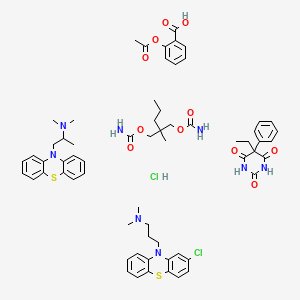 molecular formula C64H78Cl2N8O11S2 B1250586 2-acetyloxybenzoic acid;[2-(carbamoyloxymethyl)-2-methylpentyl] carbamate;3-(2-chlorophenothiazin-10-yl)-N,N-dimethylpropan-1-amine;N,N-dimethyl-1-phenothiazin-10-ylpropan-2-amine;5-ethyl-5-phenyl-1,3-diazinane-2,4,6-trione;hydrochloride CAS No. 81424-60-4