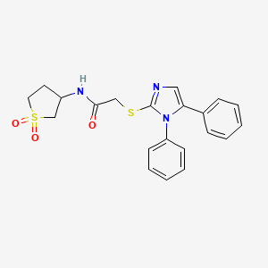molecular formula C21H21N3O3S2 B12506483 N-(1,1-Dioxidotetrahydrothiophen-3-yl)-2-((1,5-diphenyl-1H-imidazol-2-yl)thio)acetamide 