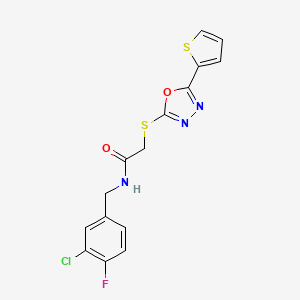 molecular formula C15H11ClFN3O2S2 B12506529 N-(3-chloro-4-fluorobenzyl)-2-{[5-(thiophen-2-yl)-1,3,4-oxadiazol-2-yl]sulfanyl}acetamide 