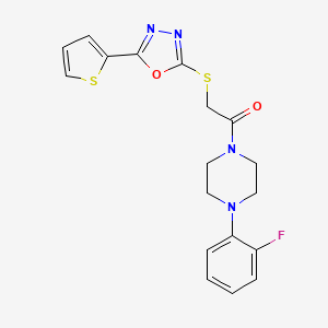 molecular formula C18H17FN4O2S2 B12506945 1-[4-(2-Fluorophenyl)piperazin-1-yl]-2-{[5-(thiophen-2-yl)-1,3,4-oxadiazol-2-yl]sulfanyl}ethanone 