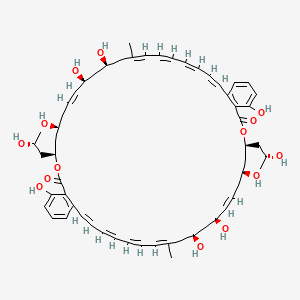 molecular formula C58H76O14 B1250700 (4S,6S,8E,10S,12S,14E,16E,18E,20E,30S,32S,34E,36S,38S,40E,42E,44E,46E)-6,10,12,26,32,36,38,52-octahydroxy-4,30-bis[(2R)-2-hydroxypropyl]-14,40-dimethyl-3,29-dioxatricyclo[46.4.0.022,27]dopentaconta-1(48),8,14,16,18,20,22(27),23,25,34,40,42,44,46,49,51-hexadecaene-2,28-dione 