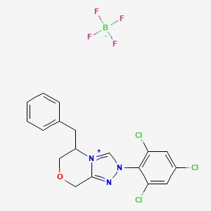 molecular formula C18H15BCl3F4N3O B12507137 5-benzyl-2-(2,4,6-trichlorophenyl)-6,8-dihydro-5H-[1,2,4]triazolo[3,4-c][1,4]oxazin-4-ium;tetrafluoroborate 