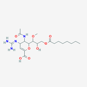molecular formula C21H36N4O8 B12507293 4-carbamimidamido-5-acetamido-6-[2-hydroxy-1-methoxy-3-(octanoyloxy)propyl]-5,6-dihydro-4H-pyran-2-carboxylic acid 
