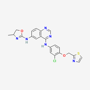molecular formula C22H19ClN6O2S B12507334 4-N-[3-chloro-4-(1,3-thiazol-2-ylmethoxy)phenyl]-6-N-(4-methyl-4,5-dihydro-1,3-oxazol-2-yl)quinazoline-4,6-diamine 