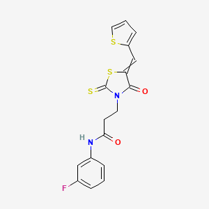 molecular formula C17H13FN2O2S3 B12507481 N-(3-fluorophenyl)-3-[4-oxo-2-sulfanylidene-5-(thiophen-2-ylmethylidene)-1,3-thiazolidin-3-yl]propanamide 