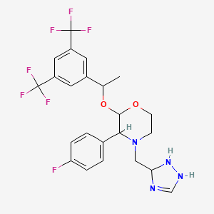 molecular formula C23H23F7N4O2 B12507630 2-{1-[3,5-bis(trifluoromethyl)phenyl]ethoxy}-4-(2,3-dihydro-1H-1,2,4-triazol-3-ylmethyl)-3-(4-fluorophenyl)morpholine 