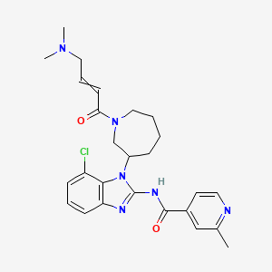 molecular formula C26H31ClN6O2 B12507658 N-[7-chloro-1-[1-[4-(dimethylamino)but-2-enoyl]azepan-3-yl]benzimidazol-2-yl]-2-methylpyridine-4-carboxamide 