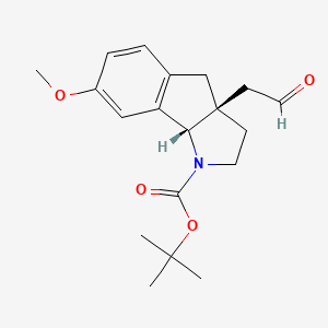 molecular formula C19H25NO4 B12507673 tert-butyl (3aR,8bS)-7-methoxy-3a-(2-oxoethyl)-2H,3H,4H,8bH-indeno[1,2-b]pyrrole-1-carboxylate 
