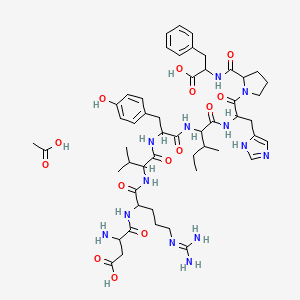 molecular formula C52H75N13O14 B12507982 3-amino-3-({4-carbamimidamido-1-[(1-{[1-({1-[(1-{2-[(1-carboxy-2-phenylethyl)carbamoyl]pyrrolidin-1-yl}-3-(1H-imidazol-4-yl)-1-oxopropan-2-yl)carbamoyl]-2-methylbutyl}carbamoyl)-2-(4-hydroxyphenyl)ethyl]carbamoyl}-2-methylpropyl)carbamoyl]butyl}carbamoyl)propanoic acid; acetic acid 