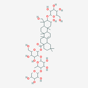 molecular formula C53H86O23 B12508159 3-({3,4-Dihydroxy-6-methyl-5-[(3,4,5-trihydroxyoxan-2-yl)oxy]oxan-2-yl}oxy)-4,5-dihydroxy-6-(hydroxymethyl)oxan-2-yl 11-hydroxy-9-(hydroxymethyl)-2,2,6a,6b,9,12a-hexamethyl-10-{[3,4,5-trihydroxy-6-(hydroxymethyl)oxan-2-yl]oxy}-1,3,4,5,6,7,8,8a,10,11,12,12b,13,14b-tetradecahydropicene-4a-carboxylate 