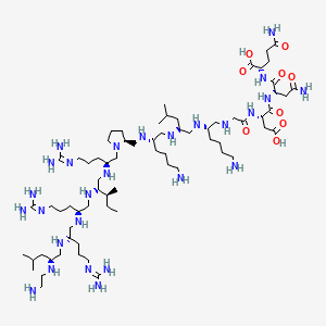 molecular formula C70H147N27O9 B12509482 (2S)-5-amino-2-[[(2S)-4-amino-2-[[(2S)-2-[[2-[[(2S)-6-amino-2-[[(2S)-2-[[(2S)-6-amino-2-[[(2S)-1-[(2S)-2-[[(2S,3S)-2-[[(2S)-2-[[(2S)-2-[[(2S)-2-(2-aminoethylamino)-4-methylpentyl]amino]-5-(diaminomethylideneamino)pentyl]amino]-5-(diaminomethylideneamino)pentyl]amino]-3-methylpentyl]amino]-5-(diaminomethylideneamino)pentyl]pyrrolidin-2-yl]methylamino]hexyl]amino]-4-methylpentyl]amino]hexyl]amino]acetyl]amino]-3-carboxypropanoyl]amino]-4-oxobutanoyl]amino]-5-oxopentanoic acid 