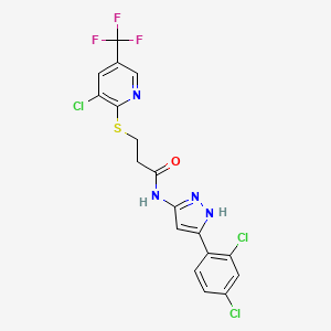 molecular formula C18H12Cl3F3N4OS B12509672 3-{[3-chloro-5-(trifluoromethyl)pyridin-2-yl]sulfanyl}-N-[3-(2,4-dichlorophenyl)-1H-pyrazol-5-yl]propanamide 