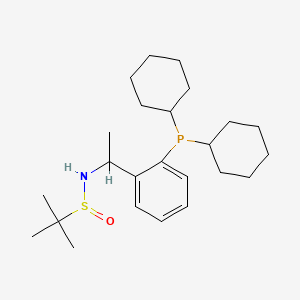 molecular formula C24H40NOPS B12509765 N-{1-[2-(dicyclohexylphosphanyl)phenyl]ethyl}-2-methylpropane-2-sulfinamide 