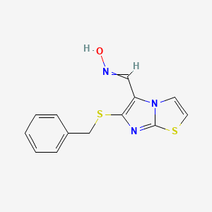 molecular formula C13H11N3OS2 B12509854 N-{[6-(benzylsulfanyl)imidazo[2,1-b][1,3]thiazol-5-yl]methylidene}hydroxylamine 