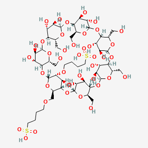 molecular formula C50H86O41S2 B12509879 4-[[(1S,3R,5R,6S,8R,10R,11S,13R,15R,16S,18S,20S,21R,23S,25S,26R,28S,30S,31R,33R,35R,36R,37R,38S,39S,40S,41S,42S,43S,44R,45R,46S,47R,48R,49R)-36,37,38,39,40,41,42,43,44,45,46,48,49-tridecahydroxy-5,15,20,25,30,35-hexakis(hydroxymethyl)-47-(4-sulfobutoxy)-2,4,7,9,12,14,17,19,22,24,27,29,32,34-tetradecaoxaoctacyclo[31.2.2.23,6.28,11.213,16.218,21.223,26.228,31]nonatetracontan-10-yl]methoxy]butane-1-sulfonic acid 