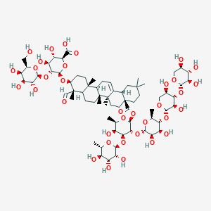 molecular formula C70H110O35 B1251024 (2S,3S,4S,5R,6R)-6-[[(3S,4S,4aR,6aR,6bS,8aS,12aS,14aR,14bR)-8a-[(2S,3R,4S,5S,6R)-3-[(2S,3R,4S,5R,6S)-5-[(2S,3R,4S,5R)-3,5-dihydroxy-4-[(2S,3R,4S,5R)-3,4,5-trihydroxyoxan-2-yl]oxyoxan-2-yl]oxy-3,4-dihydroxy-6-methyloxan-2-yl]oxy-5-hydroxy-6-methyl-4-[(2S,3R,4R,5R,6S)-3,4,5-trihydroxy-6-methyloxan-2-yl]oxyoxan-2-yl]oxycarbonyl-4-formyl-4,6a,6b,11,11,14b-hexamethyl-1,2,3,4a,5,6,7,8,9,10,12,12a,14,14a-tetradecahydropicen-3-yl]oxy]-3,4-dihydroxy-5-[(2S,3R,4S,5R,6R)-3,4,5-trihydroxy-6-(hydroxymethyl)oxan-2-yl]oxyoxane-2-carboxylic acid 