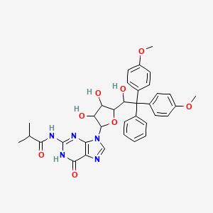 molecular formula C35H37N5O8 B12511602 N-(9-{3,4-dihydroxy-5-[1-hydroxy-2,2-bis(4-methoxyphenyl)-2-phenylethyl]oxolan-2-yl}-6-oxo-1H-purin-2-yl)-2-methylpropanamide 