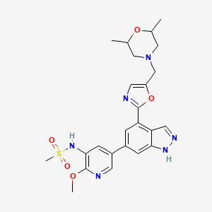 molecular formula C24H28N6O5S B12511774 N-[5-(4-{5-[(2,6-dimethylmorpholin-4-yl)methyl]-1,3-oxazol-2-yl}-2H-indazol-6-yl)-2-methoxypyridin-3-yl]methanesulfonamide 