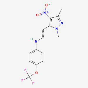 molecular formula C14H13F3N4O3 B12512356 N-[2-(2,5-dimethyl-4-nitropyrazol-3-yl)ethenyl]-4-(trifluoromethoxy)aniline 