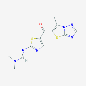 molecular formula C12H12N6OS2 B12512508 N,N-dimethyl-N'-(5-{6-methyl-[1,2,4]triazolo[3,2-b][1,3]thiazole-5-carbonyl}-1,3-thiazol-2-yl)methanimidamide 
