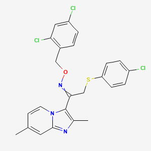 molecular formula C24H20Cl3N3OS B12512862 {2-[(4-Chlorophenyl)sulfanyl]-1-{2,7-dimethylimidazo[1,2-a]pyridin-3-yl}ethylidene}[(2,4-dichlorophenyl)methoxy]amine 