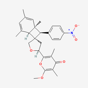 molecular formula C28H31NO6 B1251311 2-methoxy-3,5-dimethyl-6-[(1R,2'S,6S,7S,8R)-1,3,5-trimethyl-8-(4-nitrophenyl)spiro[bicyclo[4.2.0]octa-2,4-diene-7,4'-oxolane]-2'-yl]pyran-4-one 