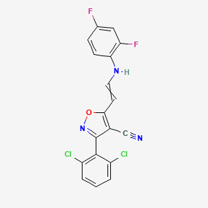 molecular formula C18H9Cl2F2N3O B12513198 3-(2,6-Dichlorophenyl)-5-{2-[(2,4-difluorophenyl)amino]ethenyl}-1,2-oxazole-4-carbonitrile 
