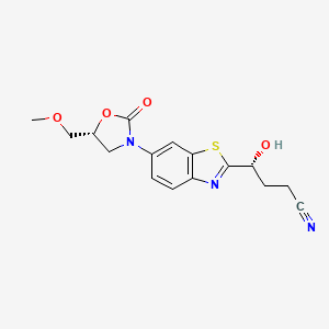 molecular formula C16H17N3O4S B1251392 (4R)-4-Hydroxy-4-[6-[(5R)-5-(methoxymethyl)-2-oxo-1,3-oxazolidin-3-yl]-1,3-benzothiazol-2-yl]butanenitrile 
