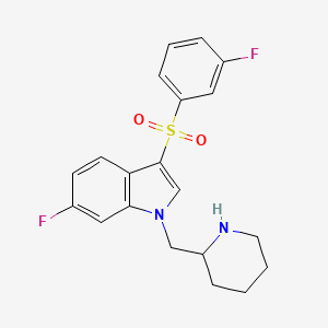 molecular formula C20H20F2N2O2S B12515083 6-Fluoro-3-(3-fluorobenzene-1-sulfonyl)-1-[(piperidin-2-yl)methyl]-1H-indole CAS No. 651335-02-3