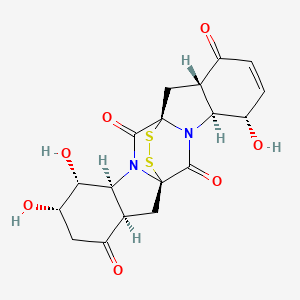 molecular formula C18H18N2O7S2 B1251560 (1R,4S,5S,9S,11R,14S,15R,16S,19R)-5,15,16-trihydroxy-21,22-dithia-3,13-diazahexacyclo[9.9.2.01,13.03,11.04,9.014,19]docos-6-ene-2,8,12,18-tetrone 