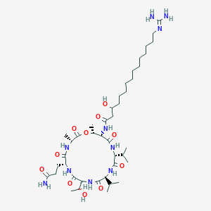 molecular formula C42H76N10O11 B1251568 N-[(3R,6R,9R,12S,15R,18S,19R)-6-(3-Amino-3-oxopropyl)-9-[(1R)-1-hydroxyethyl]-3,19-dimethyl-2,5,8,11,14,17-hexaoxo-12,15-di(propan-2-yl)-1-oxa-4,7,10,13,16-pentazacyclononadec-18-yl]-15-(diaminomethylideneamino)-3-hydroxypentadecanamide 