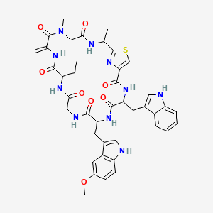 13-ethyl-4-(1H-indol-3-ylmethyl)-7-[(5-methoxy-1H-indol-3-yl)methyl]-18,22-dimethyl-16-methylidene-24-thia-3,6,9,12,15,18,21,26-octazabicyclo[21.2.1]hexacosa-1(25),23(26)-diene-2,5,8,11,14,17,20-heptone