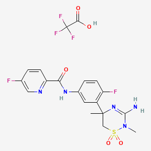 molecular formula C19H18F5N5O5S B12515708 N-[3-(3-amino-2,5-dimethyl-1,1-dioxo-6H-1,2,4-thiadiazin-5-yl)-4-fluorophenyl]-5-fluoropyridine-2-carboxamide;2,2,2-trifluoroacetic acid 